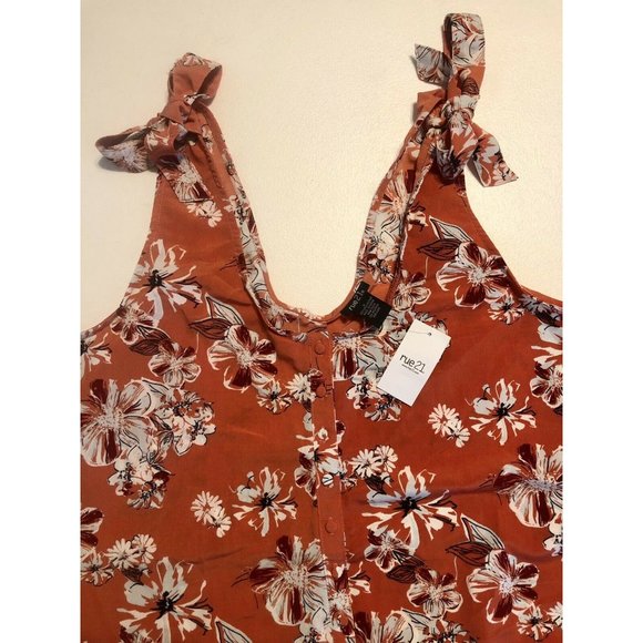 Rue21 Romper Large Orange Floral Tie Shoulder NEW - Picture 3 of 7